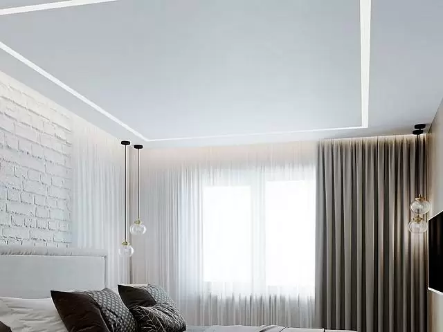 спальня с дизайнерским натяжным потолком