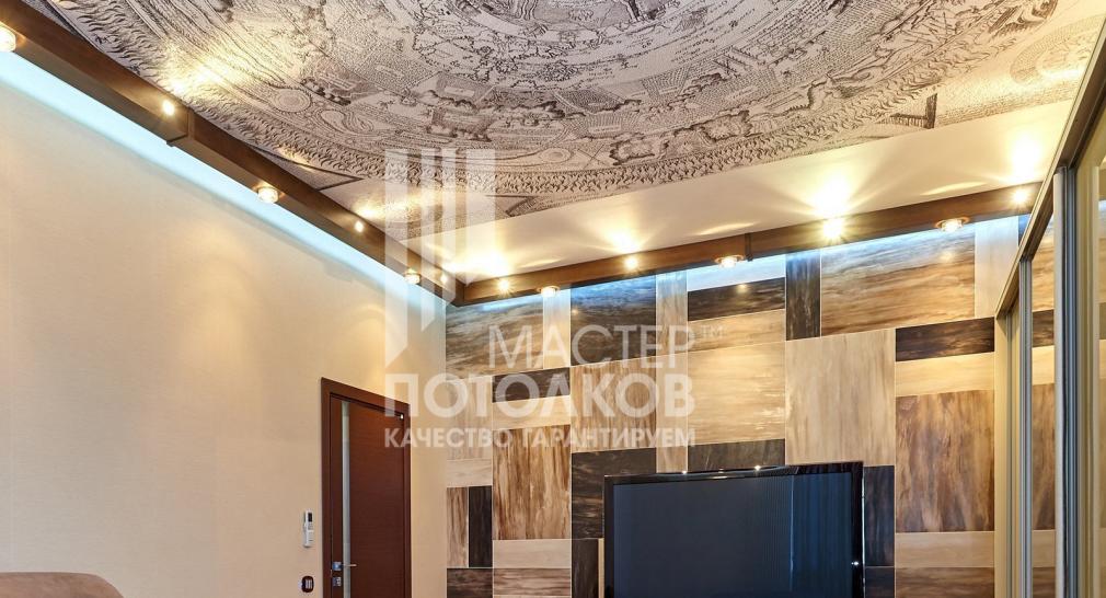 фотопечать на потолке в гостиной