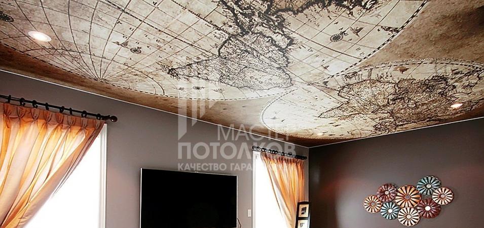 натяжной потолок с фотопечатью карта мира