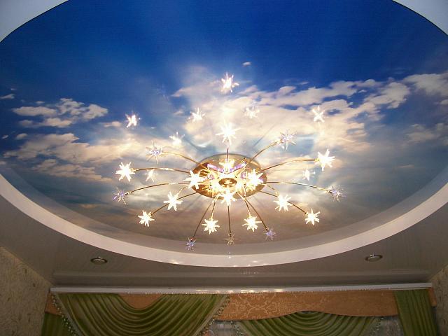 необычная люстра на потолке с фотопечатью