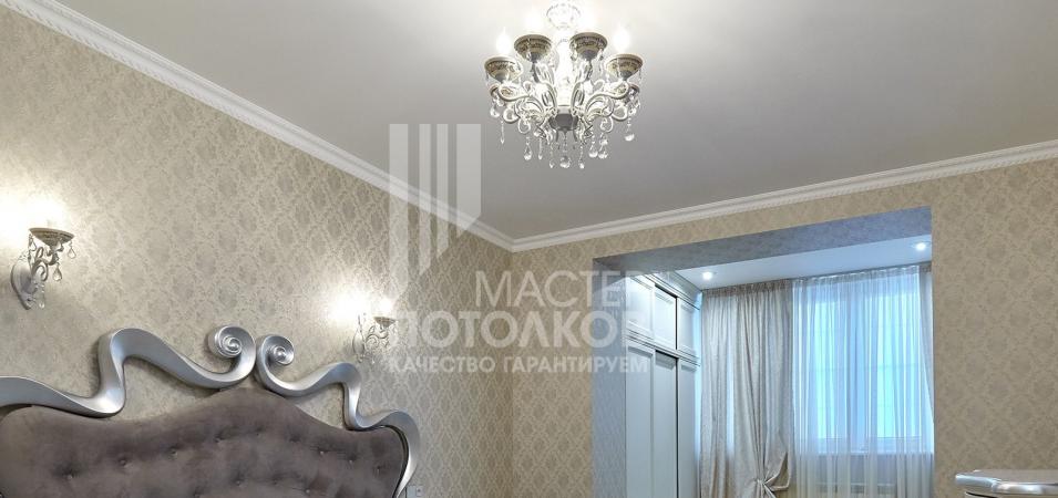 спальня с белым матовым потолоком